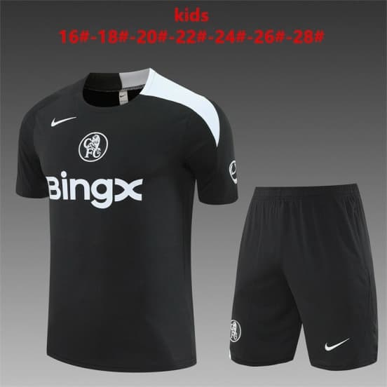 25/26 Kids Chelsea Black T90 Short Sleeve+Soccer Shorts — Chelsea Football Club