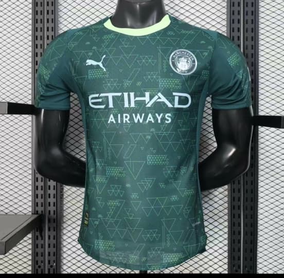 25/26 Player Version  Manchester City Third Dark Green with Geometric Triangle Pattern Jersey — Manchester City Football Club