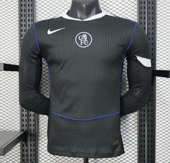 25/26 Player Version  Chelsea Away Dark Gray with Vertical Stripe Texture and Blue Piping Jersey — Chelsea Football Club