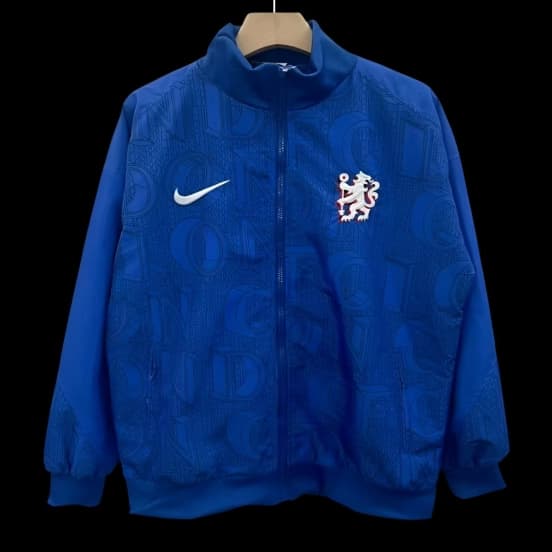 25/26 Chelsea FC Blue with All-Over London Text Pattern Full Zipper Windbreaker — Chelsea Football Club