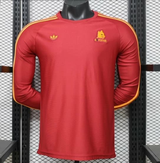 Player Version 2026 AS Roma Deep Red 84/85 Vintage Remake Long Sleeve Home Jersey — Associazione Sportiva Roma