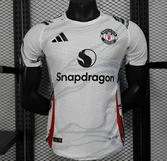 Player Version 25/26 Manchester United White with Marble Pattern and Snapdragon Sponsor Jersey — Manchester United Football Club