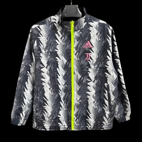 25/26 Juventus Grey with White Zigzag Pattern Full Zipper Windbreaker — Juventus de Turín