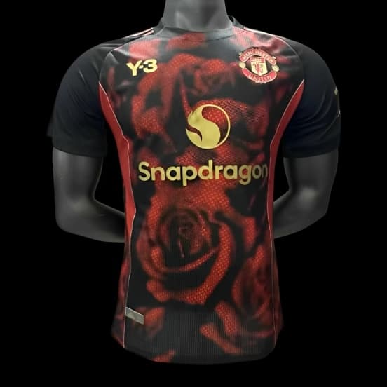 Player Version 25/26 Manchester United Y3 Black with Red Dragon Pattern Jersey — Manchester United Football Club