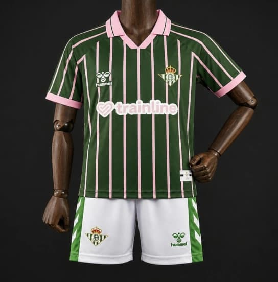 26/27 Kids Real Betis Balompié Dark Forest Green with Pink Pinstripe Polo Collar Special Edition Jersey — Real Betis Balompié