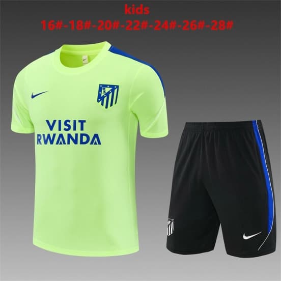 2026 Kids Atletico Madrid Fluorescent Green Short Sleeve+Soccer Shorts — Club Atlético de Madrid