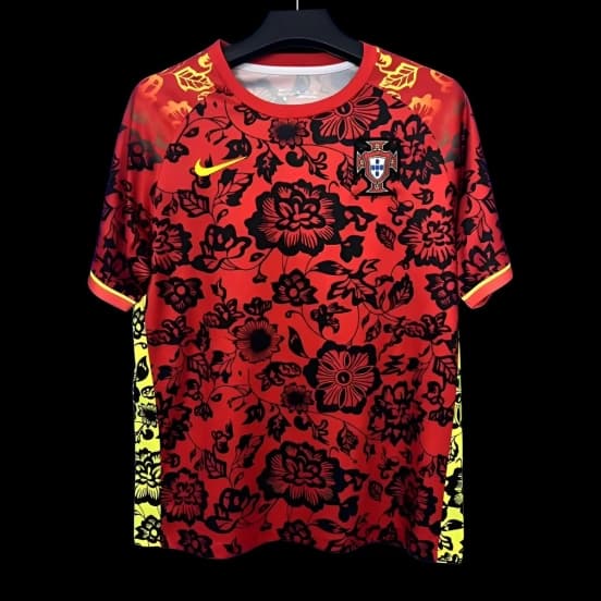 2025 Portugal Red with Floral Pattern Jersey — jersey